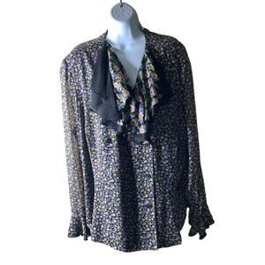 Vintage Elisabeth Floral Blouse Women's Plus Size 22 Long Sleeve Ruffled Lined